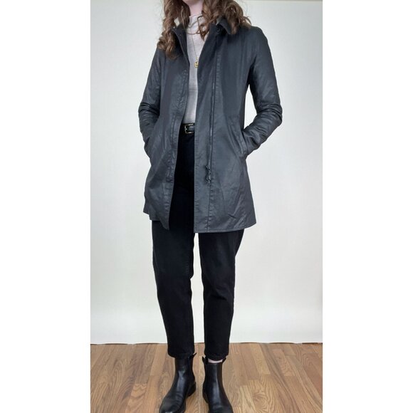 M0851 Waxed Cotton Faux Leather Peacoat Preppy Field Barn Utility Jacket Coat - Picture 5 of 9